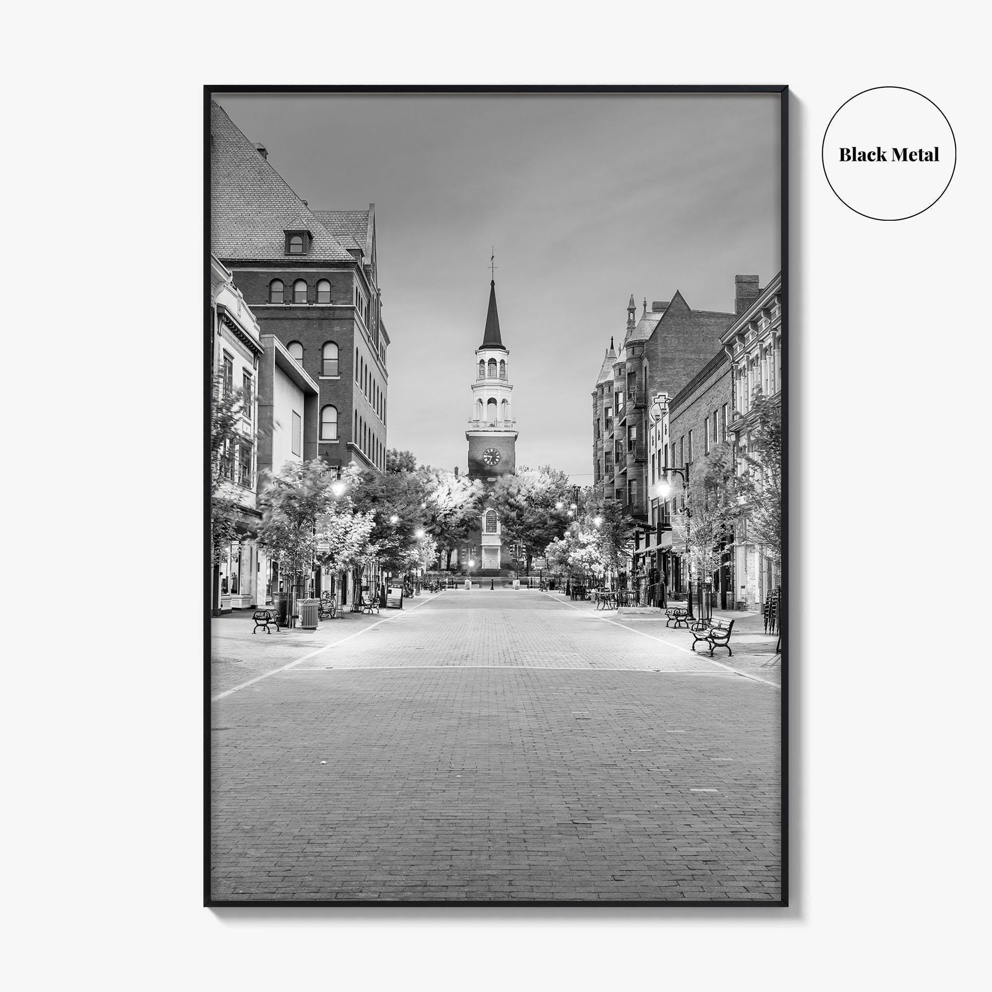 Burlington Black and White Fine Art Photo Print, Vermont, Church Street Marketplace, Poster