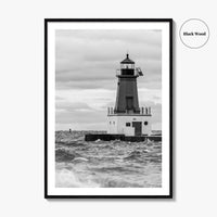 Menominee Pierhead Lighthouse Black and White Fine Art Photo Print, Michigan, Ann Arbor Park
