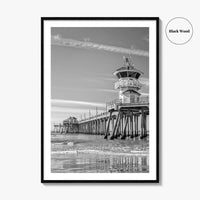 Huntington Beach Black and White Fine Art Photo Print, Orange County Pier California Poster