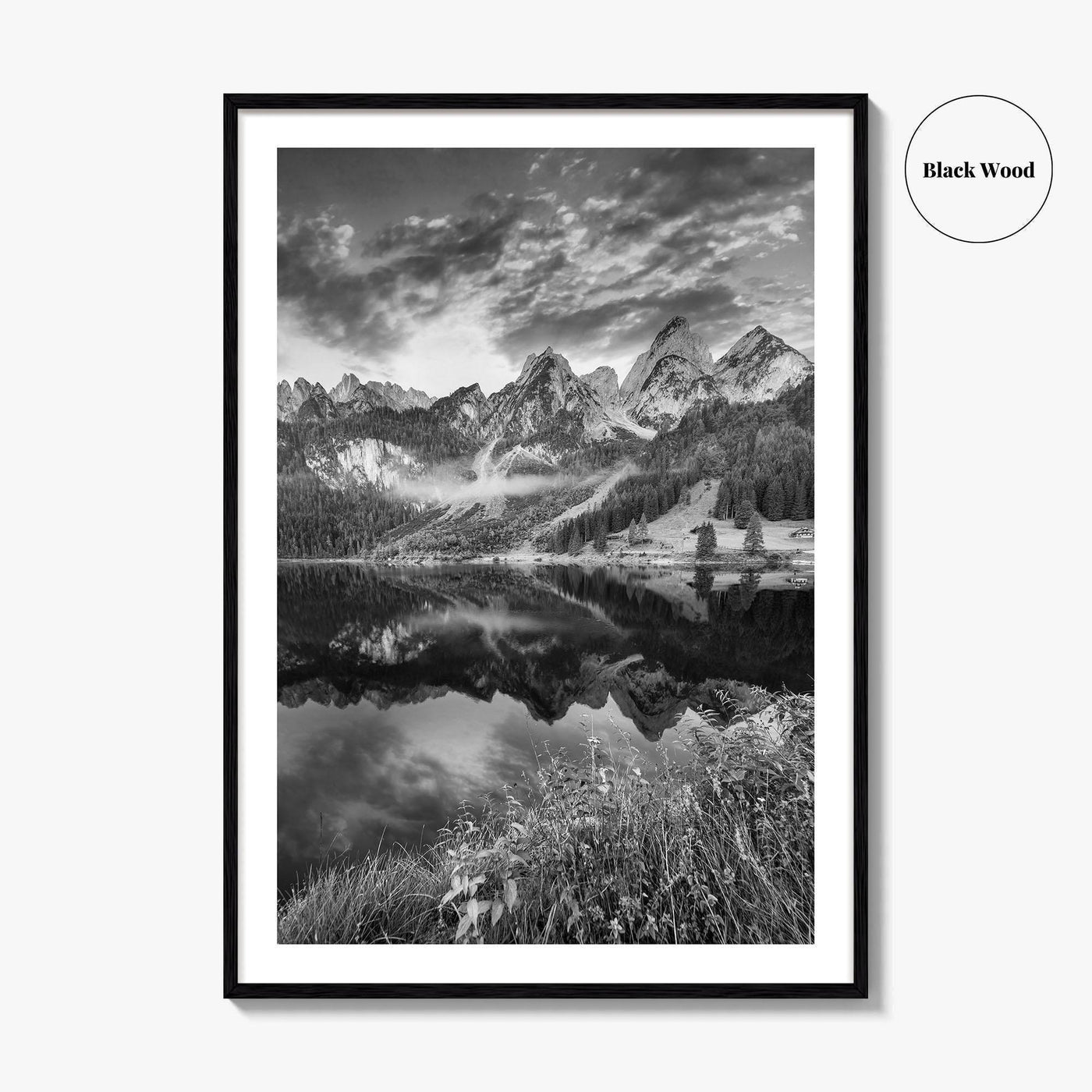 Vorderer Gosausee Black and White Fine Art Photo Print, Austrian Alps Poster