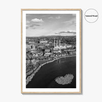 Bend Black and White Fine Art Photo Print, Old Mill District Aerial, Oregon USA