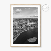 Bend Black and White Fine Art Photo Print, Old Mill District Aerial, Oregon USA