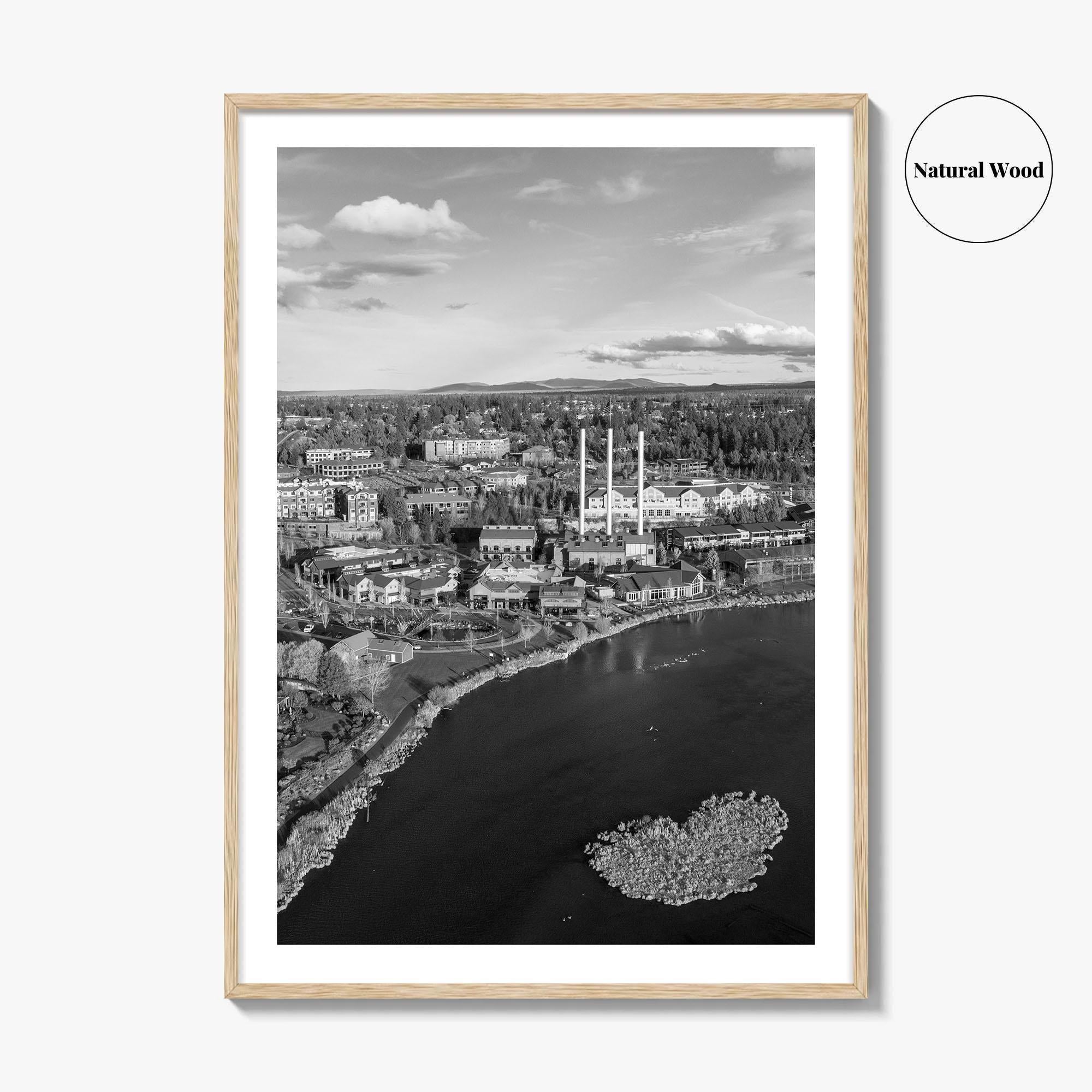 Bend Black and White Fine Art Photo Print, Old Mill District Aerial, Oregon USA