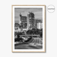 Raleigh Skyline Black and White Fine Art Photo Print, North Carolina Downtown Poster, USA