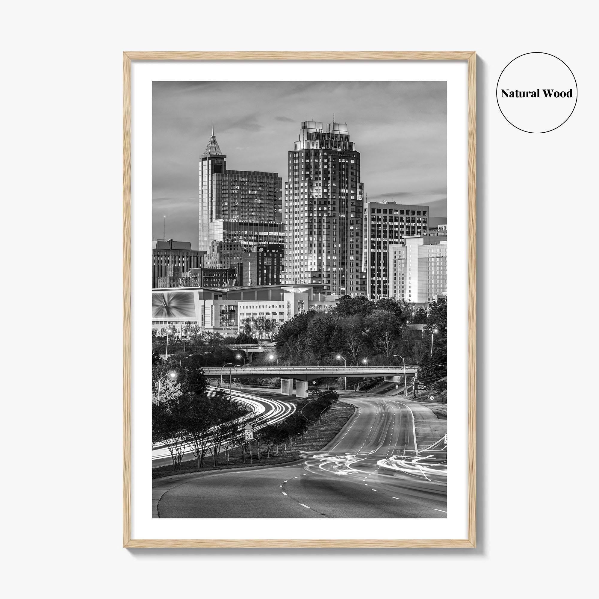 Raleigh Skyline Black and White Fine Art Photo Print, North Carolina Downtown Poster, USA