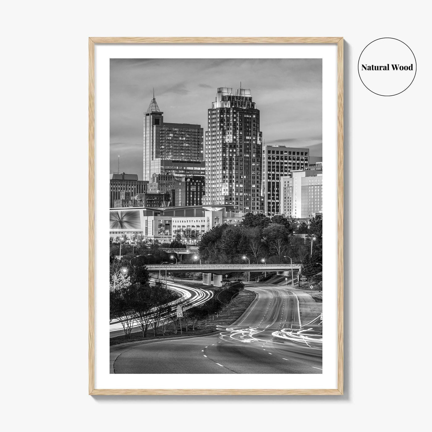 Raleigh Skyline Black and White Fine Art Photo Print, North Carolina Downtown Poster, USA