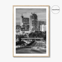 Raleigh Skyline Black and White Fine Art Photo Print, North Carolina Downtown Poster, USA