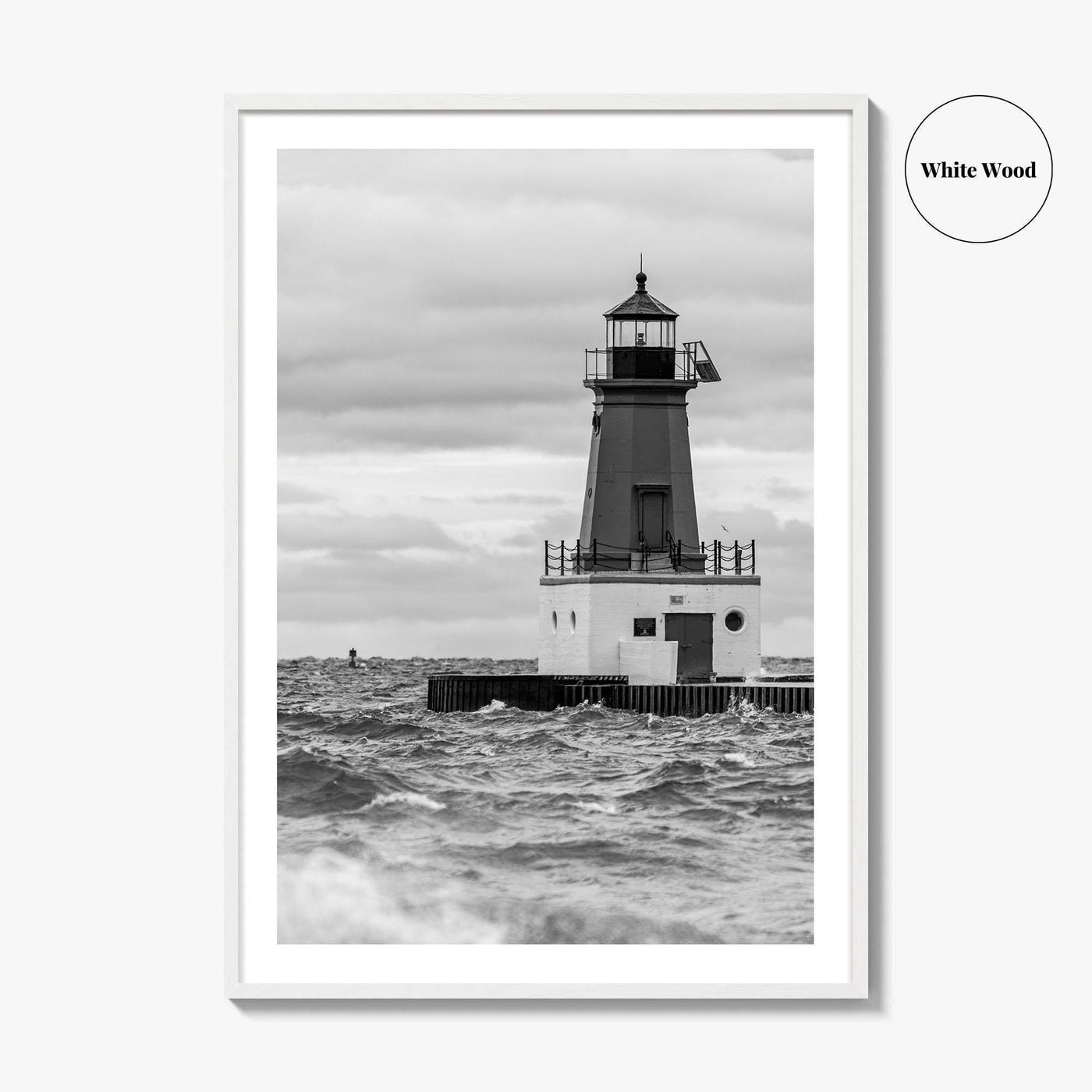 Menominee Pierhead Lighthouse Black and White Fine Art Photo Print, Michigan, Ann Arbor Park