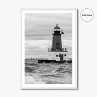 Menominee Pierhead Lighthouse Black and White Fine Art Photo Print, Michigan, Ann Arbor Park