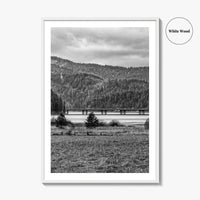 Coeur d'Alene Black and White Fine Art Photo Print, Idaho, Bay Bridge Mountains, USA