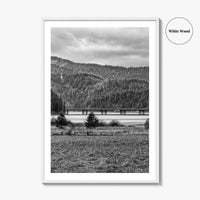 Coeur d'Alene Black and White Fine Art Photo Print, Idaho, Bay Bridge Mountains, USA