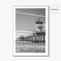 Huntington Beach Black and White Fine Art Photo Print, Orange County Pier California Poster