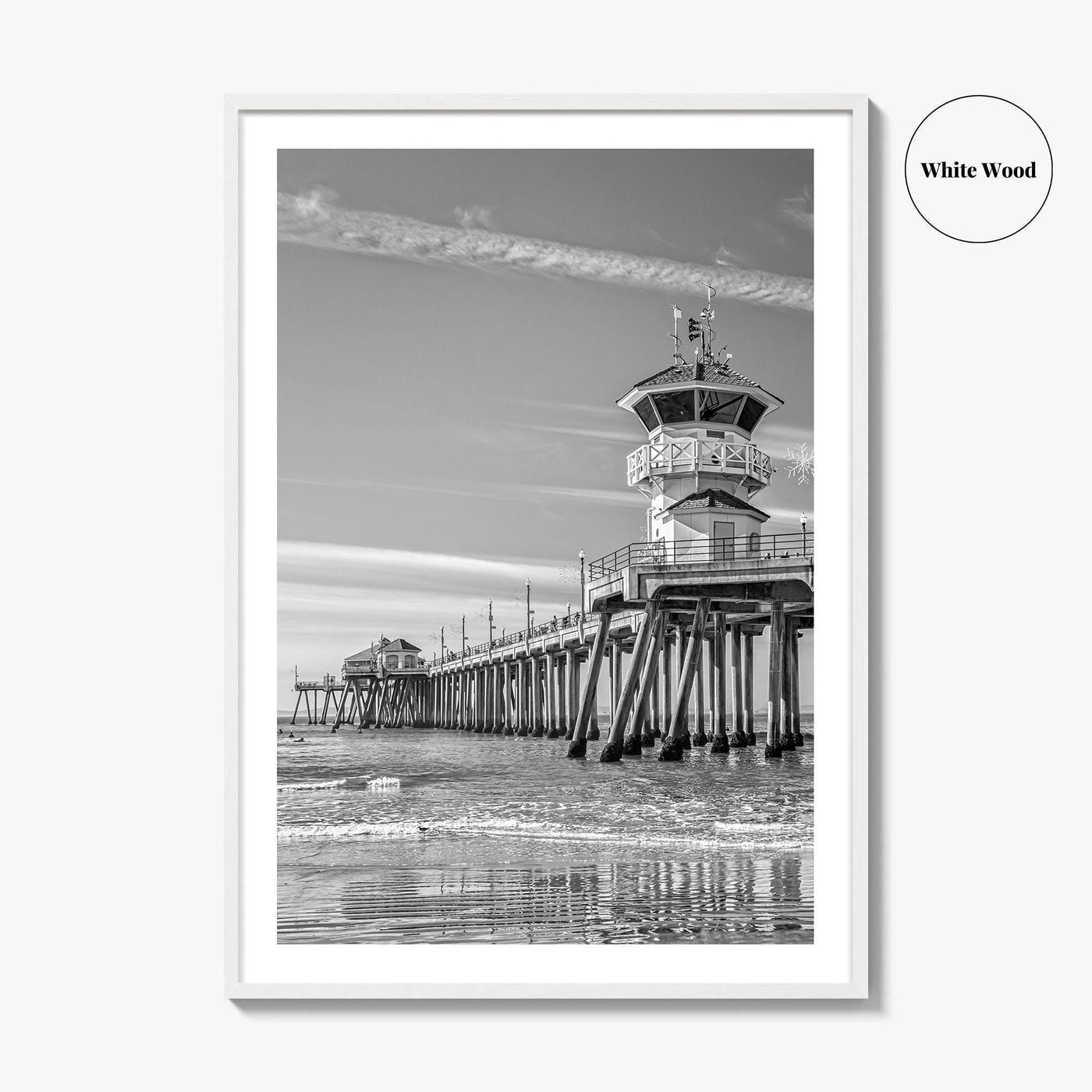 Huntington Beach Black and White Fine Art Photo Print, Orange County Pier California Poster