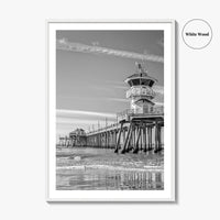 Huntington Beach Black and White Fine Art Photo Print, Orange County Pier California Poster