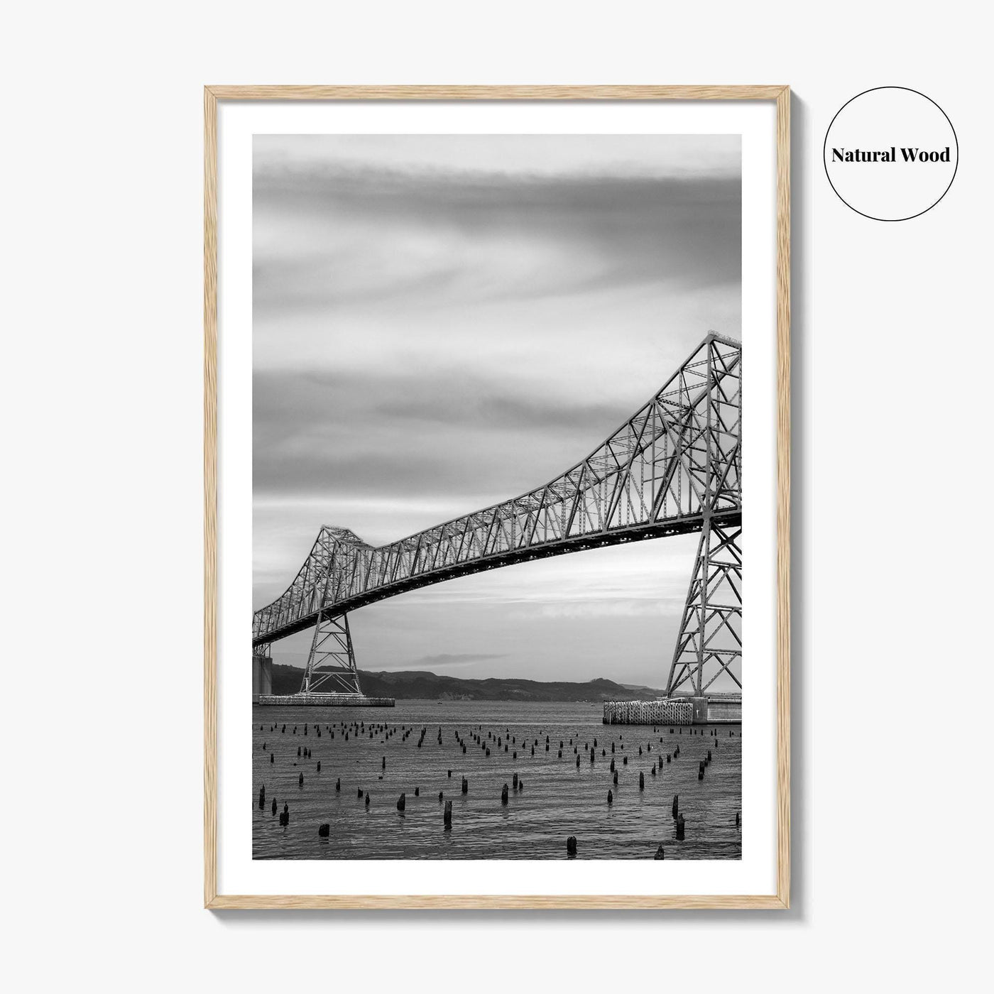 Astoria Oregon Black and White Fine Art Photo Print, Megler Bridge, Columbia River Poster