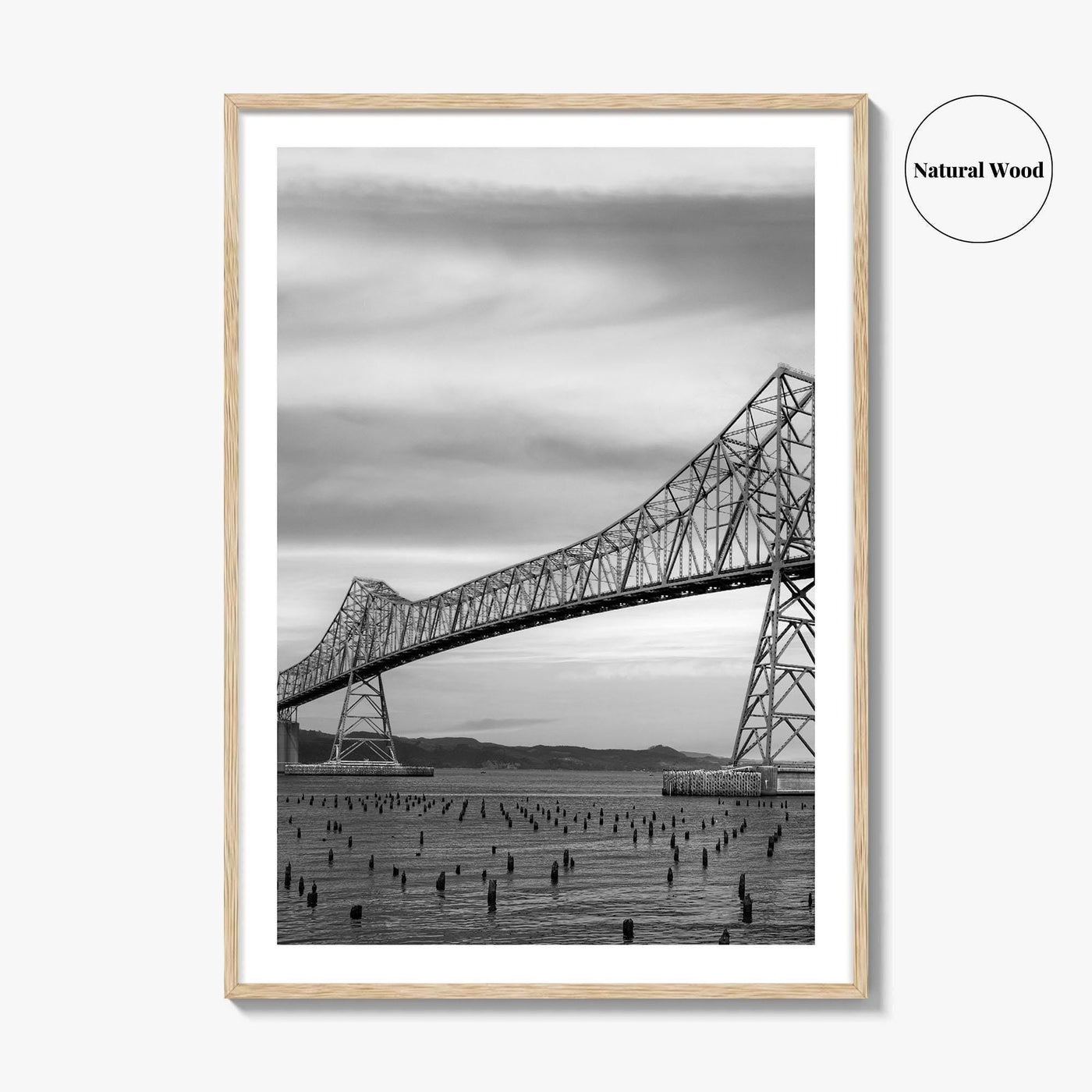 Astoria Oregon Black and White Fine Art Photo Print, Megler Bridge, Columbia River Poster