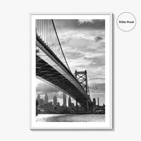 Philadelphia Skyline Black and White Fine Art Photo Print, Ben Franklin Bridge Poster