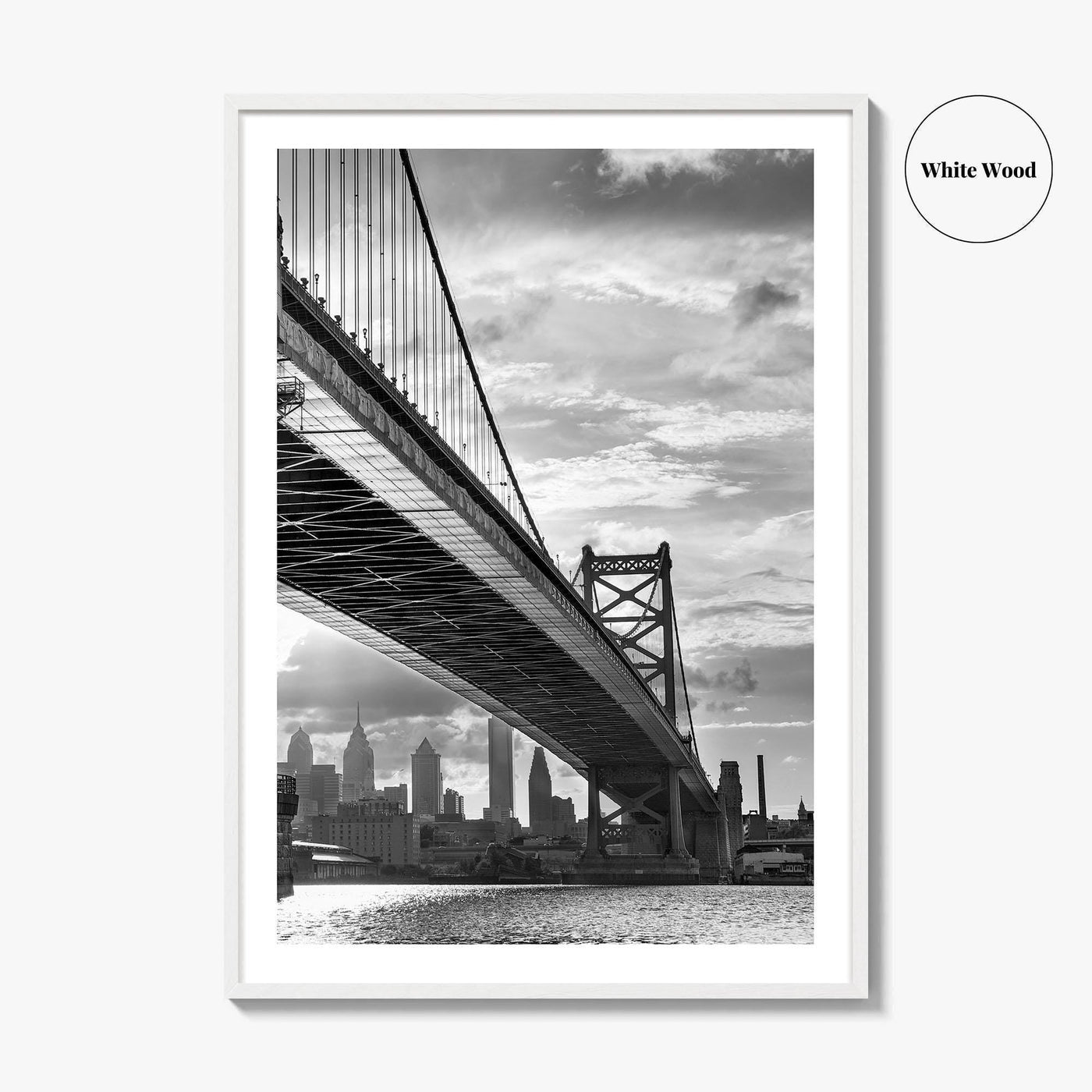 Philadelphia Skyline Black and White Fine Art Photo Print, Ben Franklin Bridge Poster