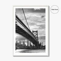 Philadelphia Skyline Black and White Fine Art Photo Print, Ben Franklin Bridge Poster
