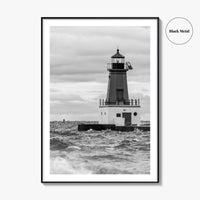 Menominee Pierhead Lighthouse Black and White Fine Art Photo Print, Michigan, Ann Arbor Park