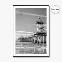 Huntington Beach Black and White Fine Art Photo Print, Orange County Pier California Poster