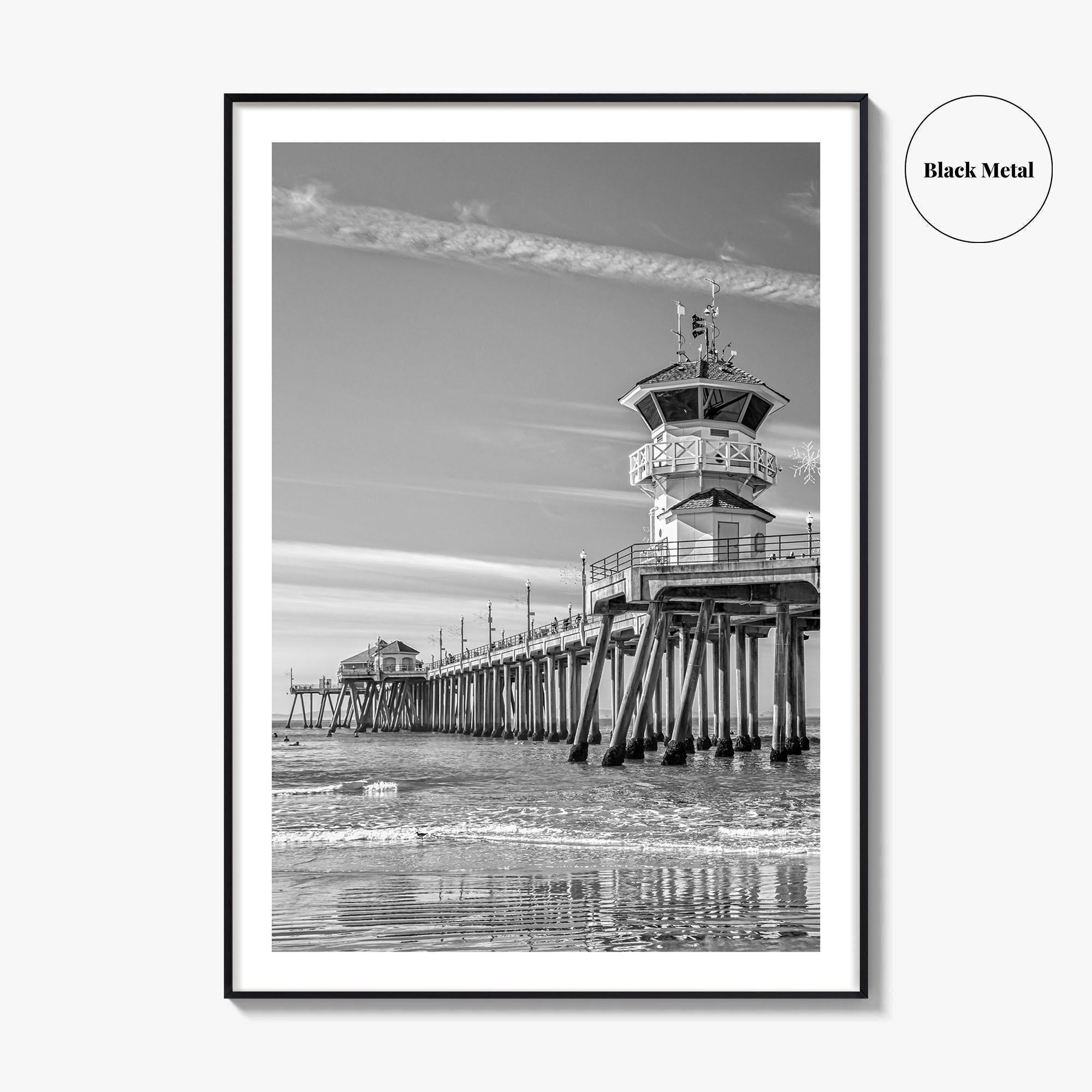 Huntington Beach Black and White Fine Art Photo Print, Orange County Pier California Poster