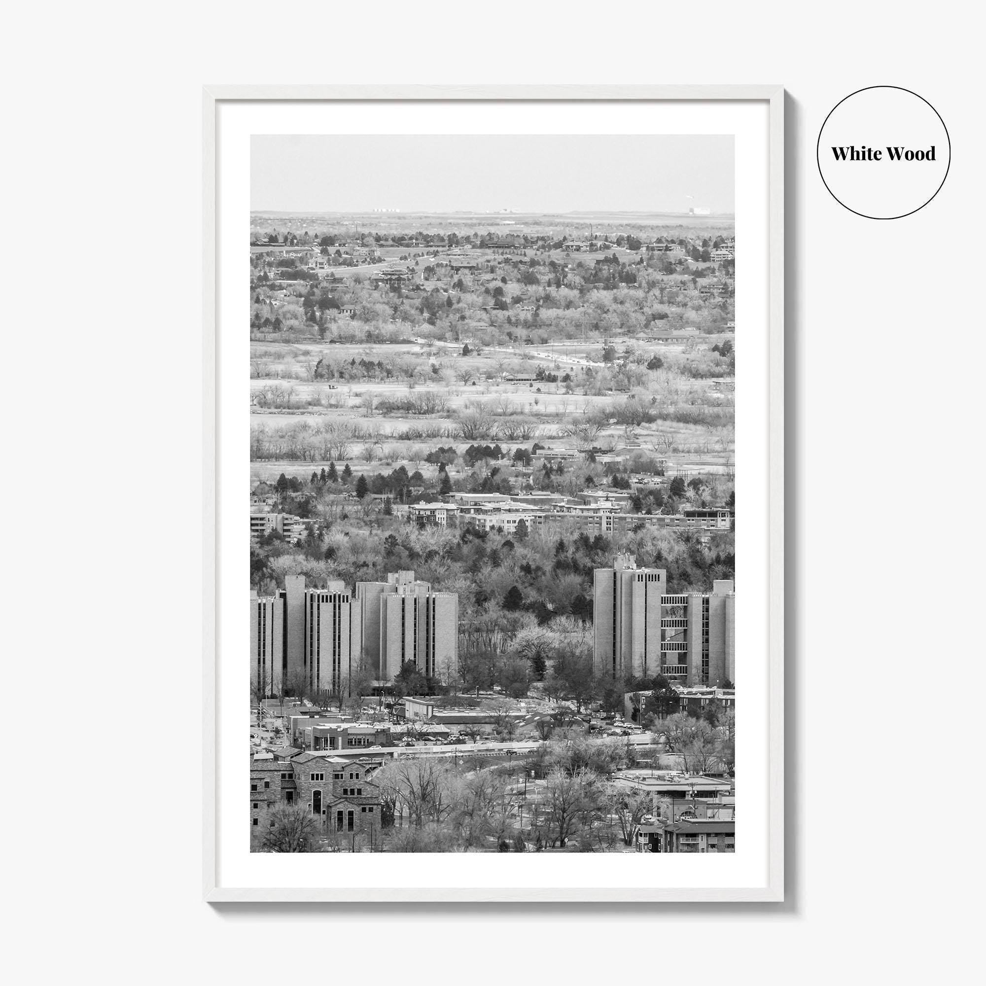 Boulder Black and White Fine Art Photo Print, Colorado Aerial View Poster, USA