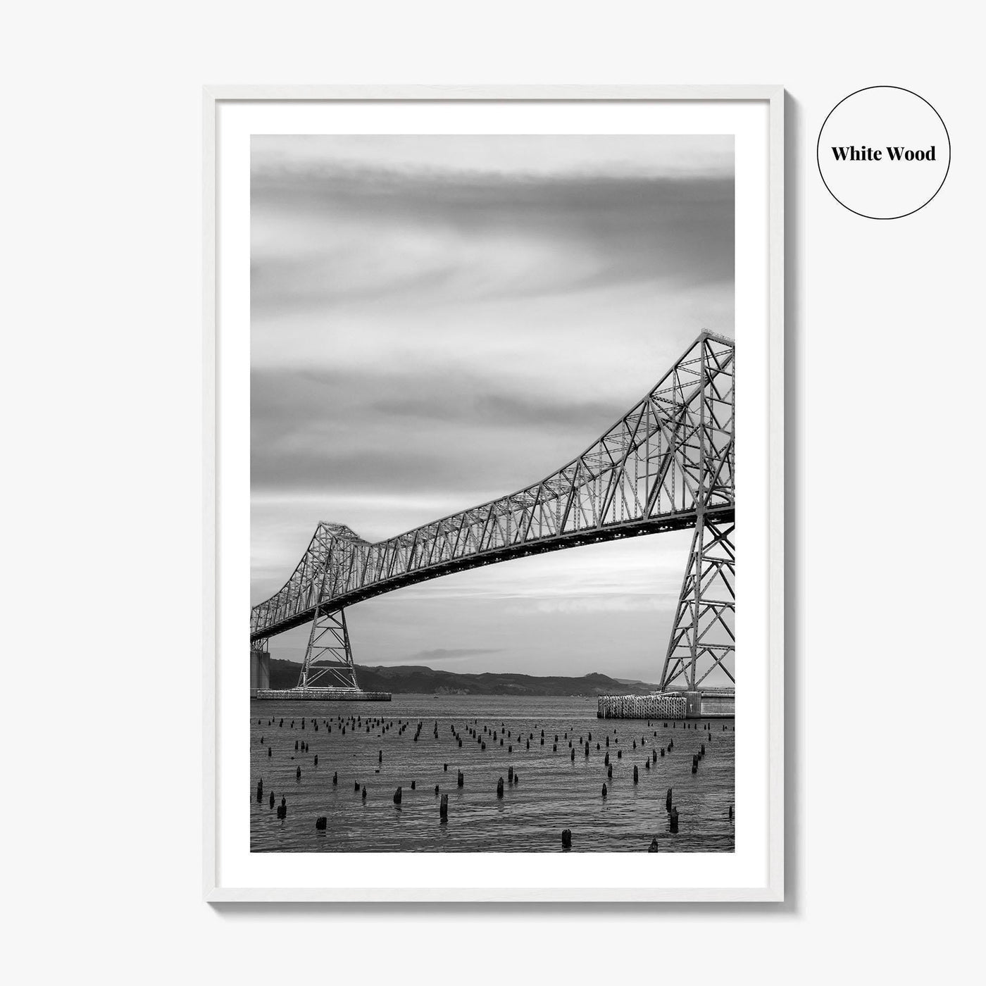 Astoria Oregon Black and White Fine Art Photo Print, Megler Bridge, Columbia River Poster