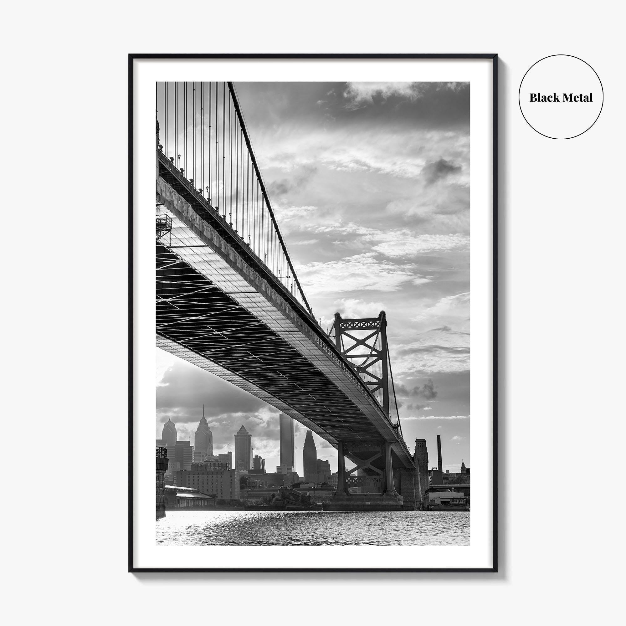 Philadelphia Skyline Black and White Fine Art Photo Print, Ben Franklin Bridge Poster