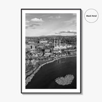 Bend Black and White Fine Art Photo Print, Old Mill District Aerial, Oregon USA