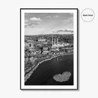 Bend Black and White Fine Art Photo Print, Old Mill District Aerial, Oregon USA