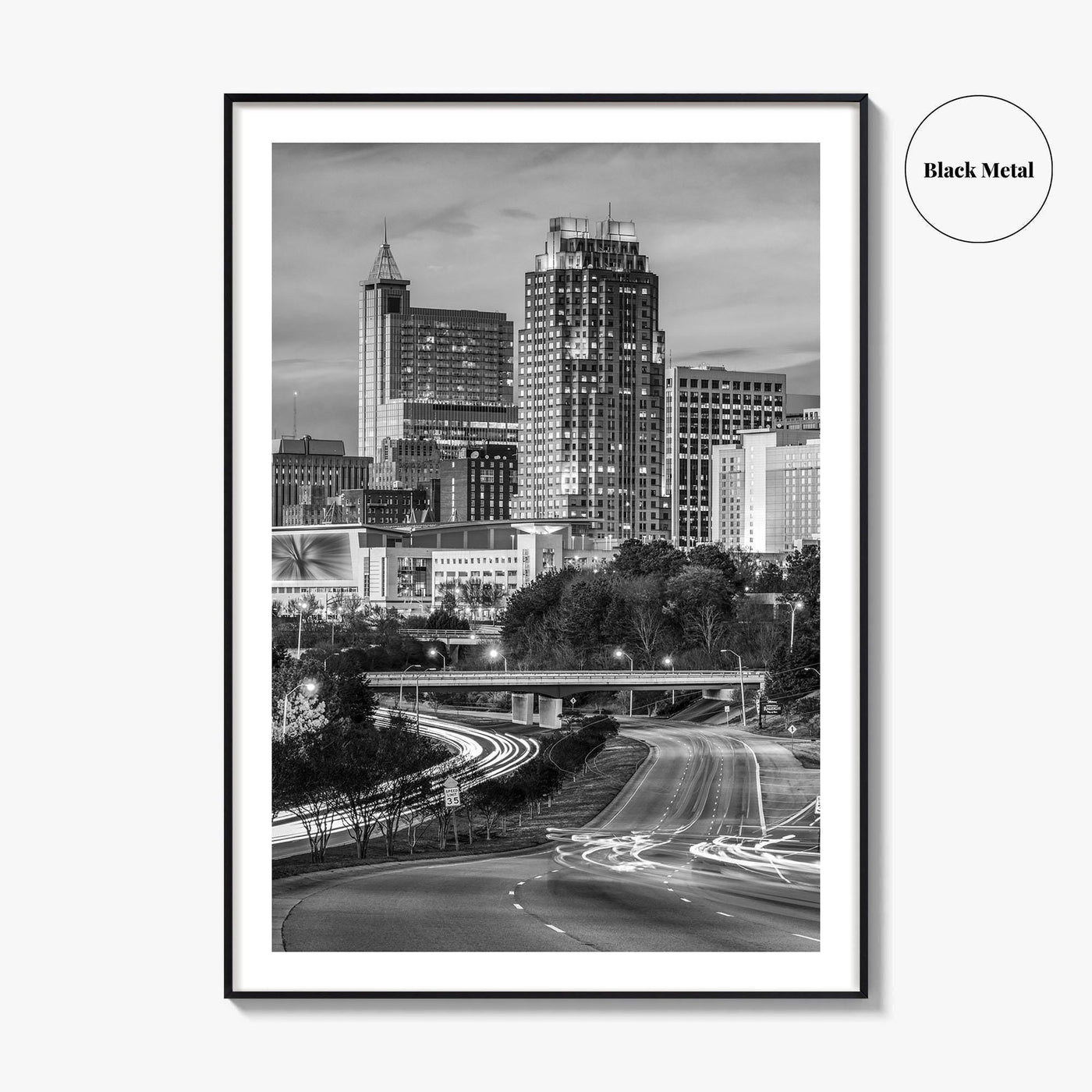 Raleigh Skyline Black and White Fine Art Photo Print, North Carolina Downtown Poster, USA