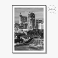 Raleigh Skyline Black and White Fine Art Photo Print, North Carolina Downtown Poster, USA