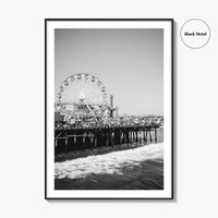 Santa Monica Black and White Fine Art Photo Print, Pier Ferris Wheel Poster