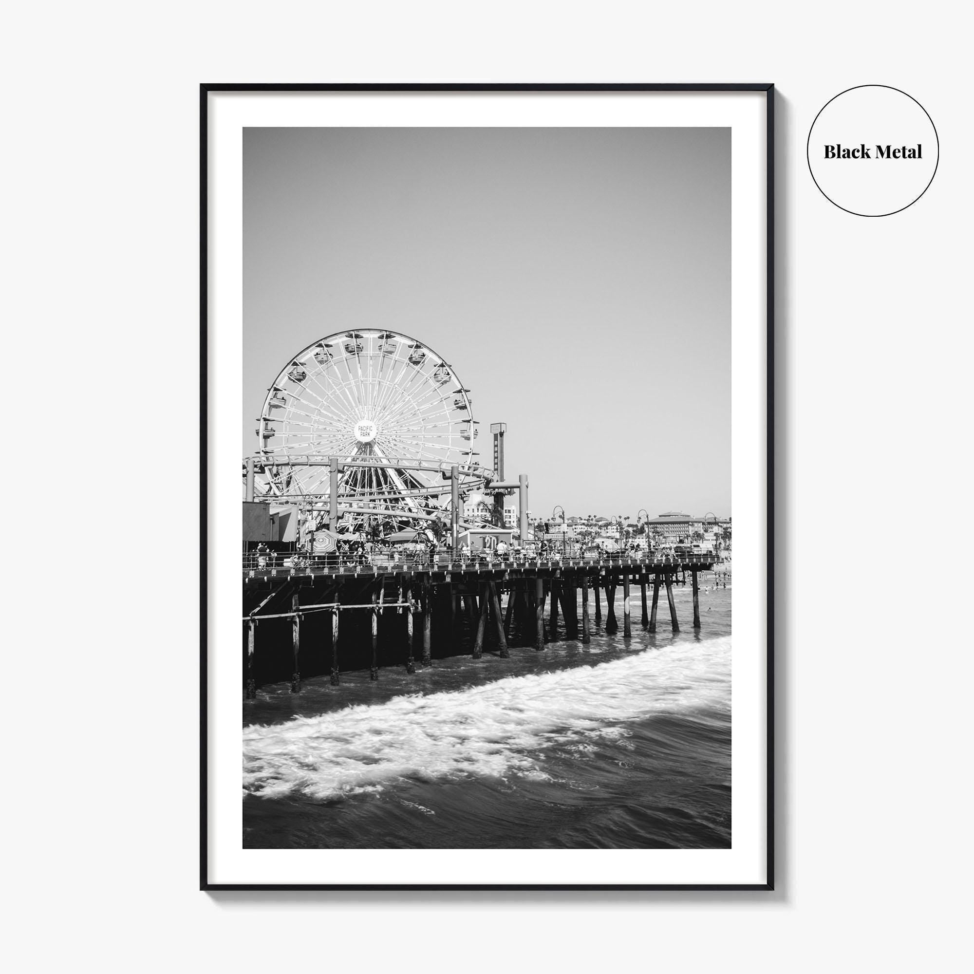 Santa Monica Black and White Fine Art Photo Print, Pier Ferris Wheel Poster