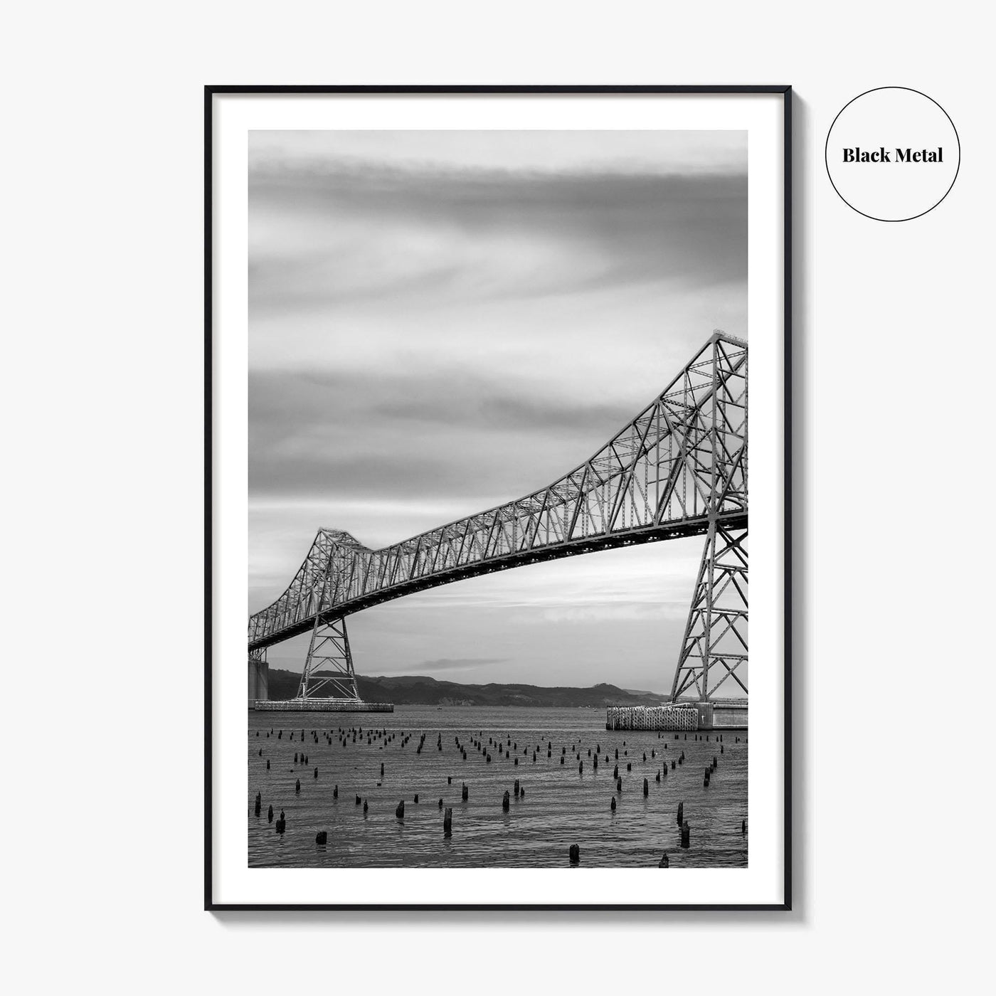 Astoria Oregon Black and White Fine Art Photo Print, Megler Bridge, Columbia River Poster