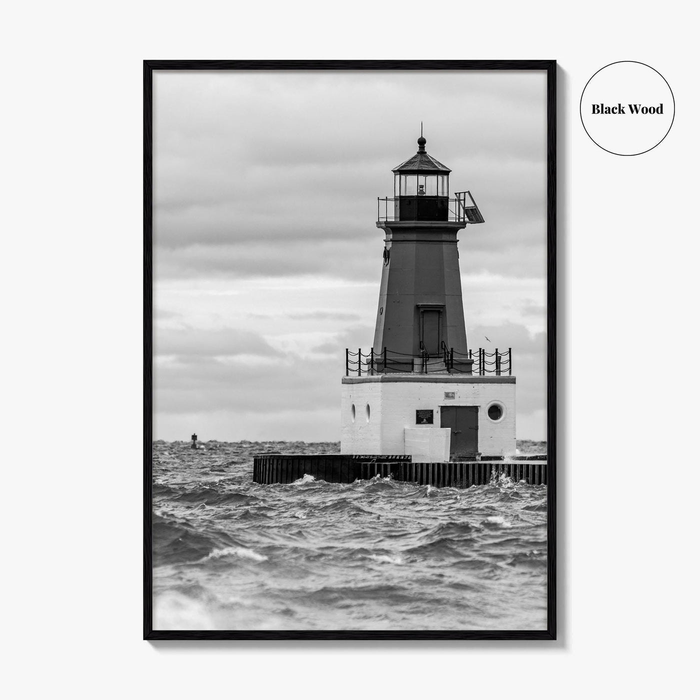 Menominee Pierhead Lighthouse Black and White Fine Art Photo Print, Michigan, Ann Arbor Park