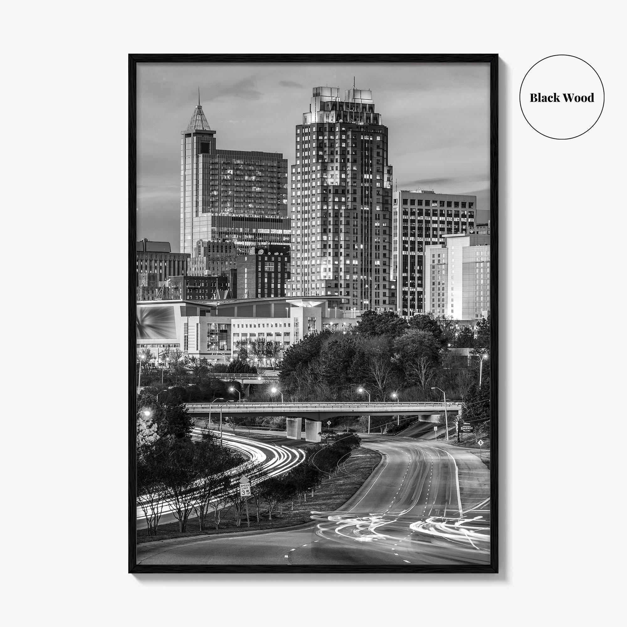Raleigh Skyline Black and White Fine Art Photo Print, North Carolina Downtown Poster, USA