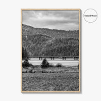 Coeur d'Alene Black and White Fine Art Photo Print, Idaho, Bay Bridge Mountains, USA