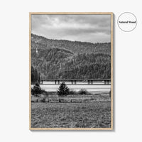 Coeur d'Alene Black and White Fine Art Photo Print, Idaho, Bay Bridge Mountains, USA