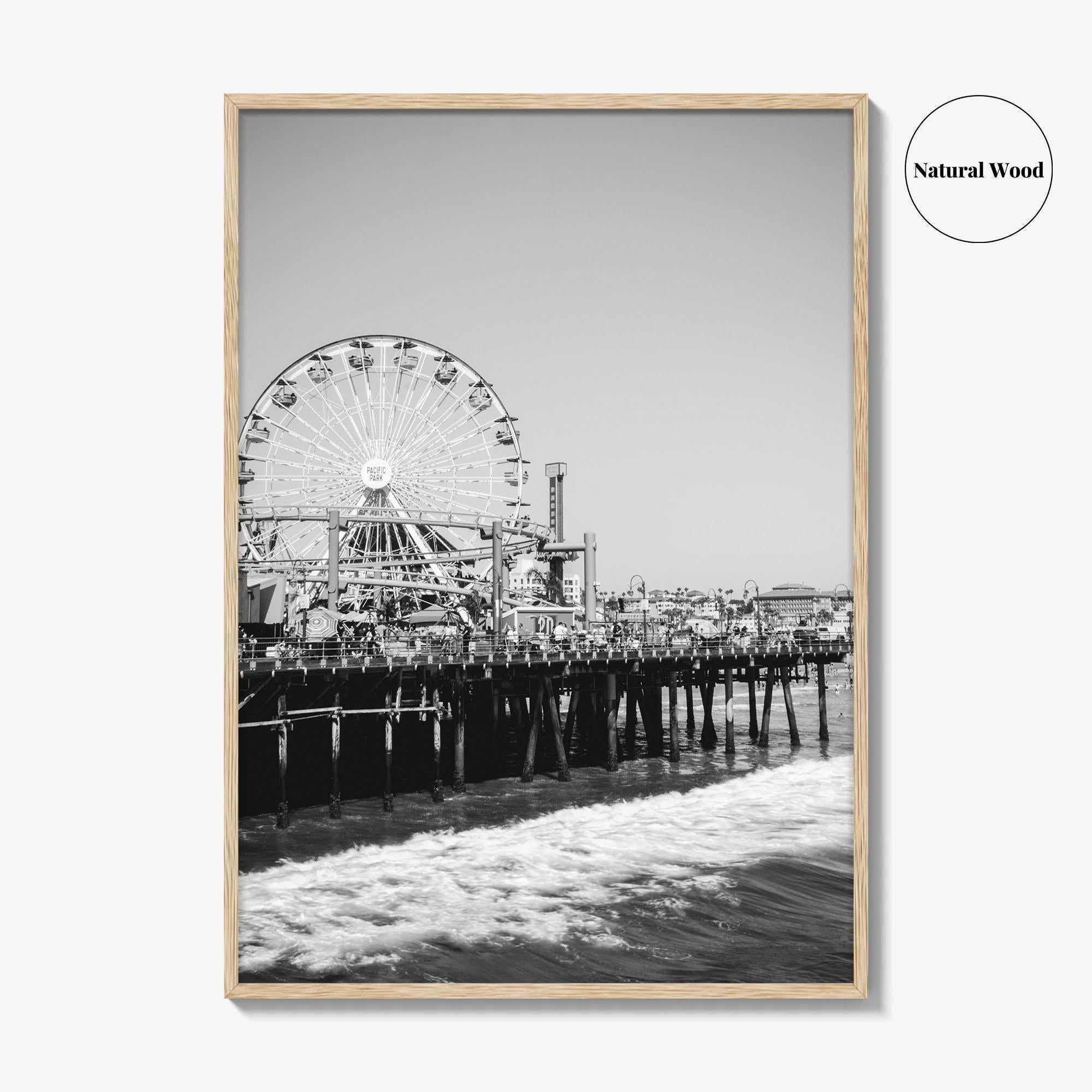 Santa Monica Black and White Fine Art Photo Print, Pier Ferris Wheel Poster