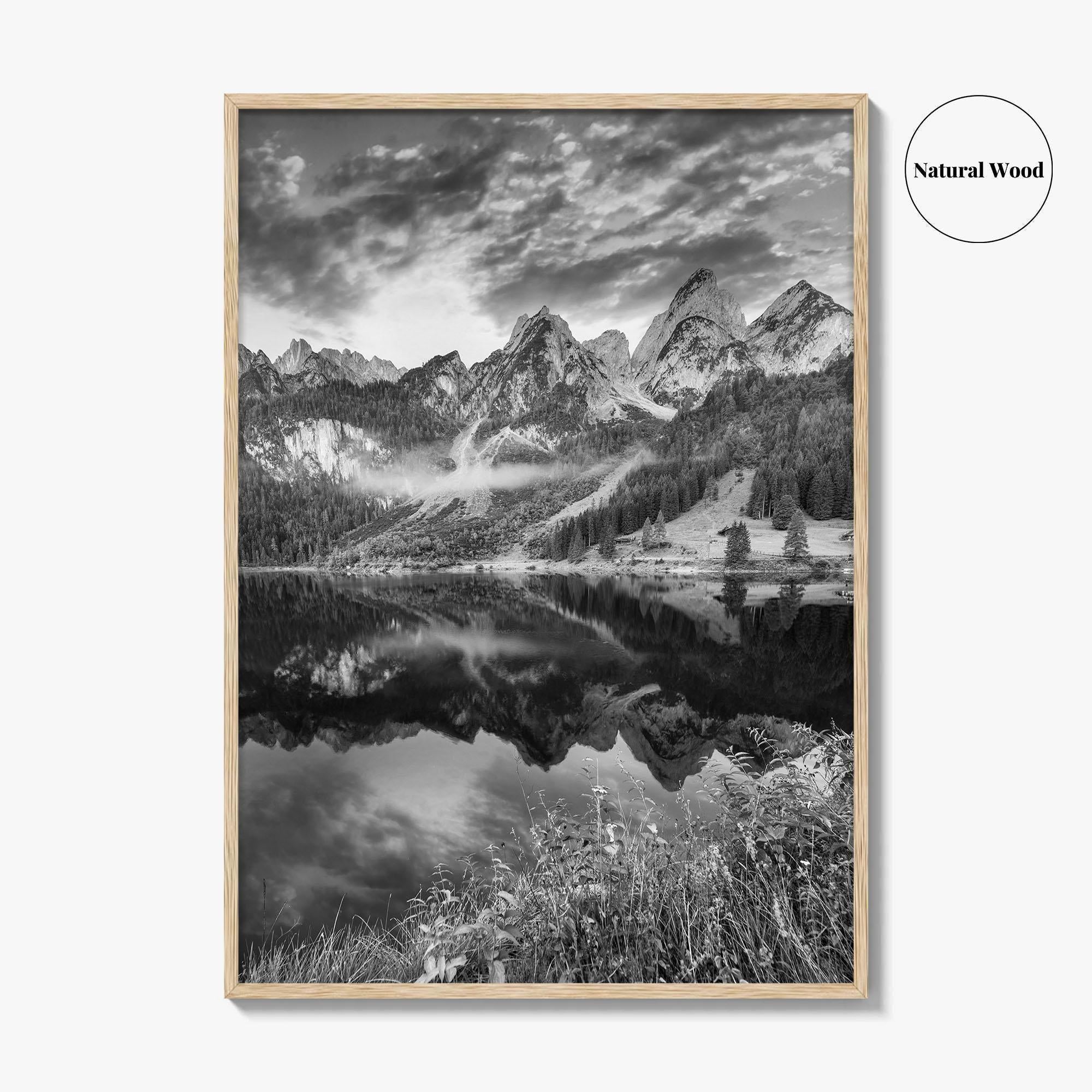 Vorderer Gosausee Black and White Fine Art Photo Print, Austrian Alps Poster