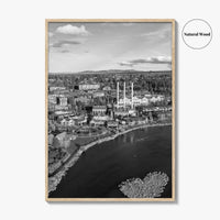 Bend Black and White Fine Art Photo Print, Old Mill District Aerial, Oregon USA