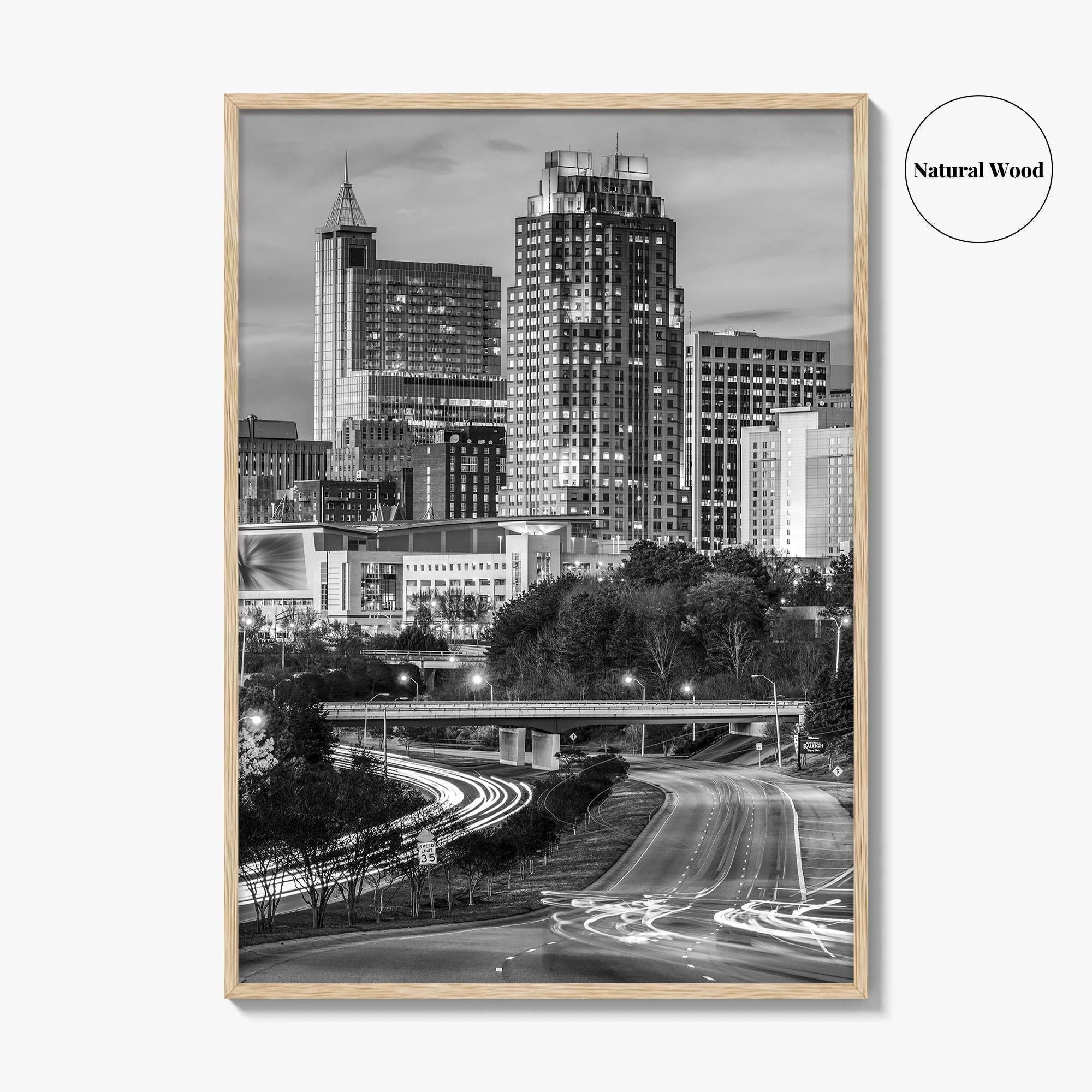 Raleigh Skyline Black and White Fine Art Photo Print, North Carolina Downtown Poster, USA