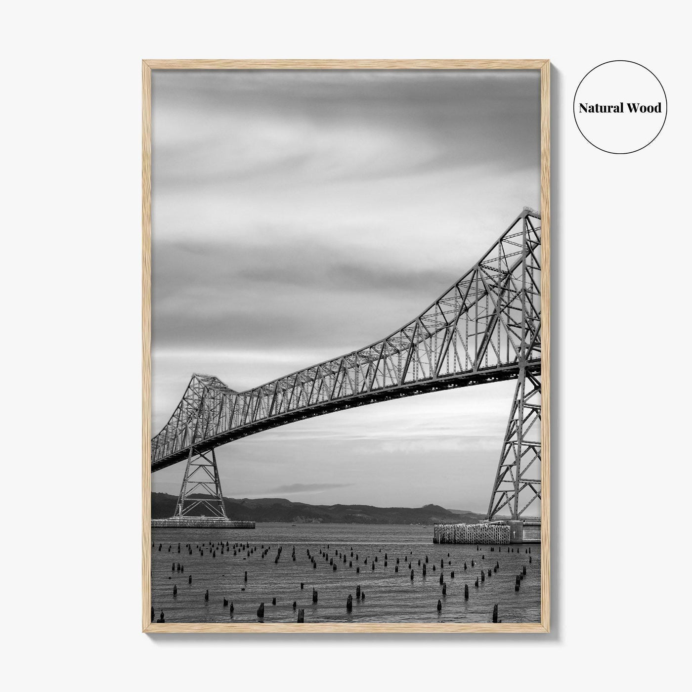 Astoria Oregon Black and White Fine Art Photo Print, Megler Bridge, Columbia River Poster