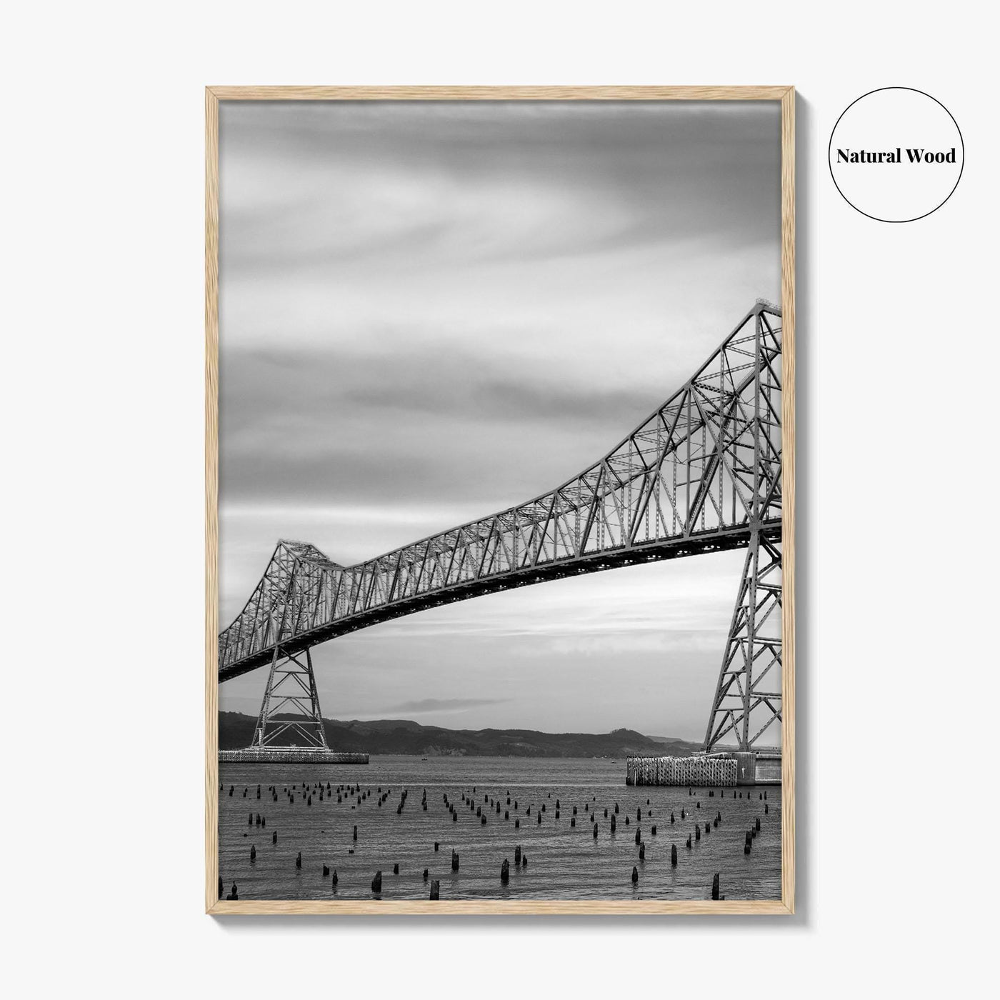 Astoria Oregon Black and White Fine Art Photo Print, Megler Bridge, Columbia River Poster