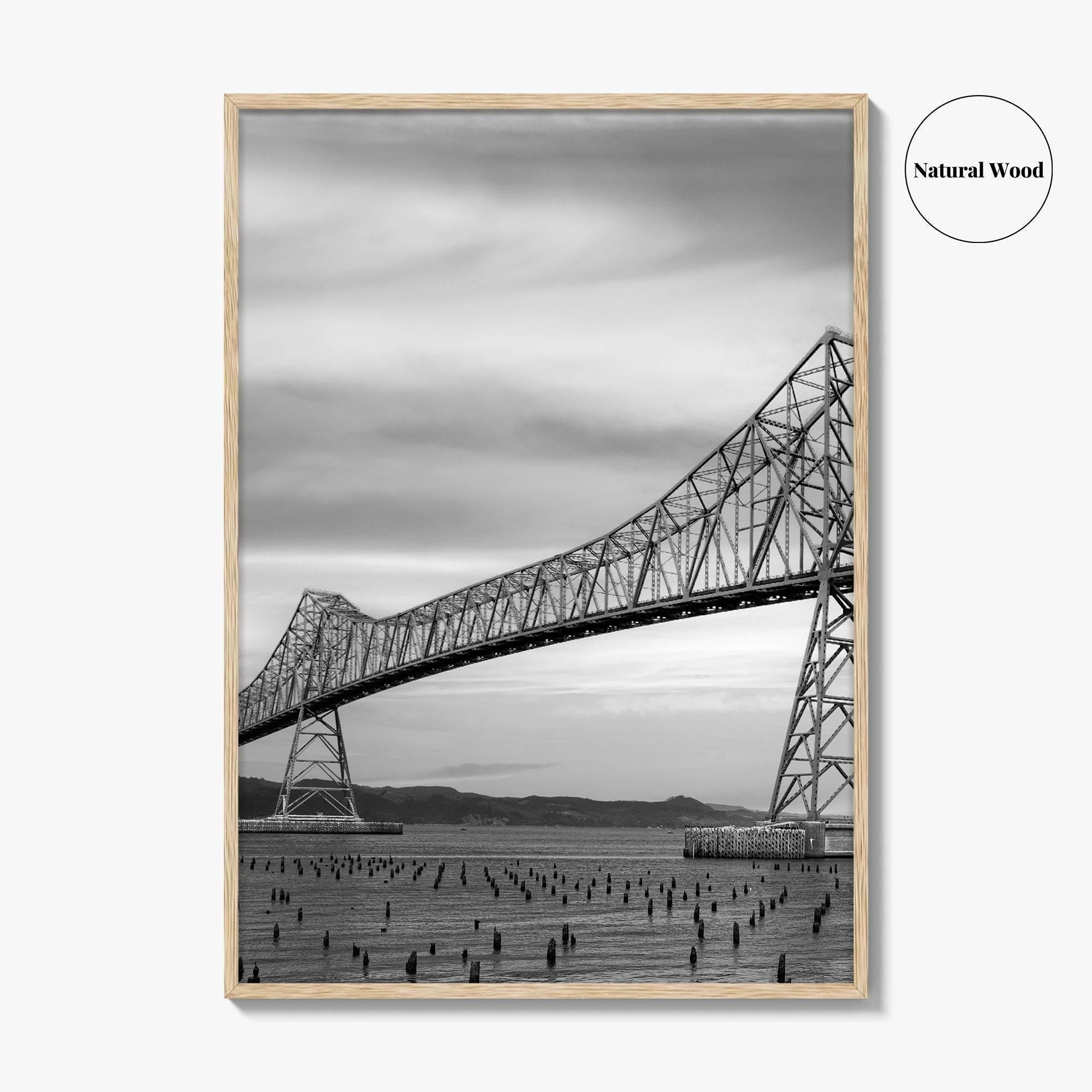 Astoria Oregon Black and White Fine Art Photo Print, Megler Bridge, Columbia River Poster