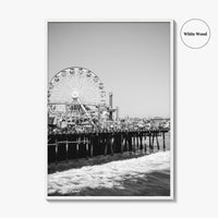 Santa Monica Black and White Fine Art Photo Print, Pier Ferris Wheel Poster