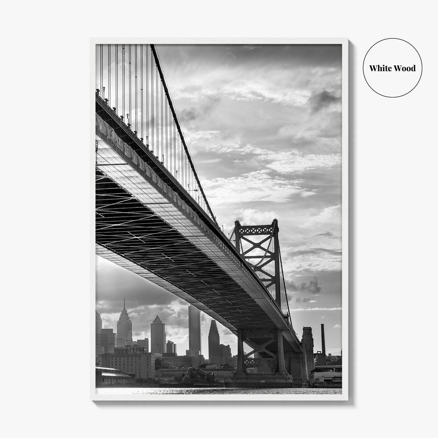 Philadelphia Skyline Black and White Fine Art Photo Print, Ben Franklin Bridge Poster