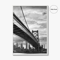 Philadelphia Skyline Black and White Fine Art Photo Print, Ben Franklin Bridge Poster